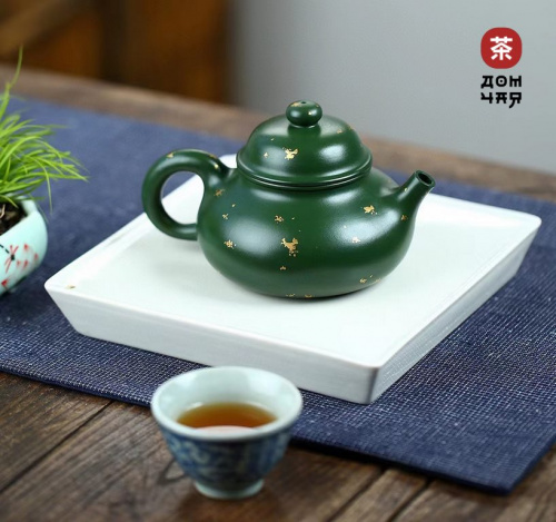 Авторский Исинский Чайник "Зеленая глина с позолотой", SHQ #716, 320мл.