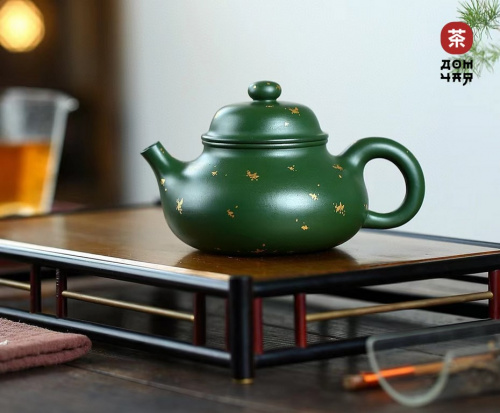 Авторский Исинский Чайник "Зеленая глина с позолотой", SHQ #716, 320мл.