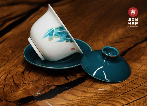 Гайвань "Листок" Тонкостенный Фарфор, ручная роспись, 140 мл.