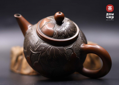 Авторский Чайник из Гуанси "Шуй Пин",Тонкая резьба Горлянки #222, 100мл