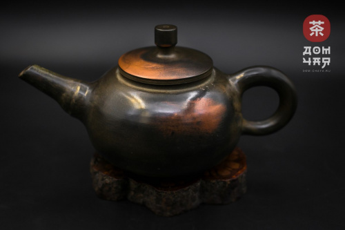 Авторский Чайник из Циньчжоу, дровяной обжиг "Черный Буратино" #93, 160мл.