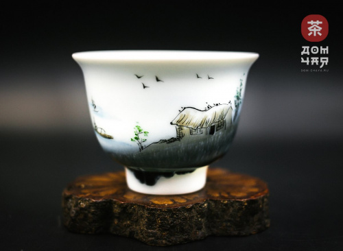 Пиала Цзиндэчжэнь, ручная роспись "Деревня" #37, 95мл