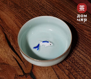 Пиала, Фарфор Селадон «Голубые карпы» 80 мл