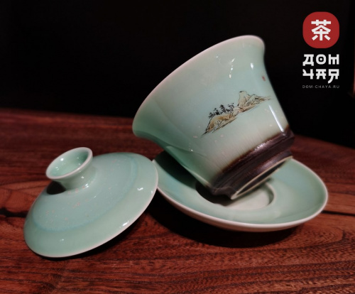 Гайвань фарфор, Бирюза «Пейзаж», 140мл.