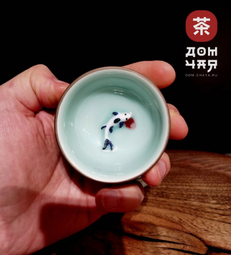 Пиала, Фарфор Селадон «карпы» 50мл.