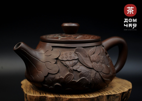 Авторский Чайник из Циньчжоу, Ручная резьба "Лотос" #80, 155мл.