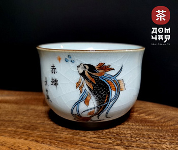 Пиала "Золотая рыбка", Цзиньдэчжэньский фарфор, ручная роспись,100 мл.