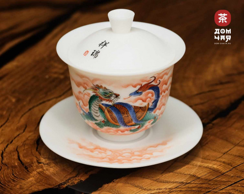Гайвань Цзиньдэчжэнь "Дракон-Черепаха", Матовый фарфор, ручная роспись, 180 мл.
