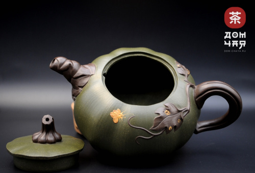 Авторский Исинский чайник "Тыква", Зеленая глина SHQ #684, 350мл.