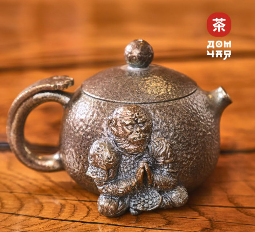 Чайник 185мл "Царь Обезьян", цзяньшуйская керамика, 3D резьба, дровяной обжиг