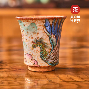 Пиала Сябони "Павлин" Дровяной обжиг Цзиндэчжэ́нь, ручная роспись