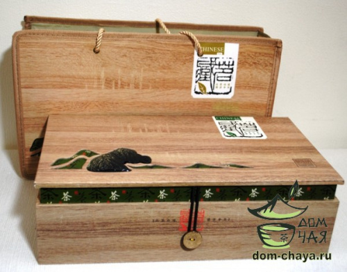 Подарочная коробка из дерева, с 2 фарфоровыми чайницами