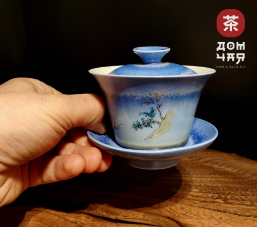 Гайвань фарфор, Синяя «Пейзаж», 140мл.