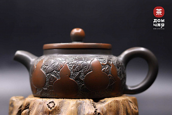 Авторский Чайник из Гуанси,Тонкая резьба Горлянки #223, 120мл