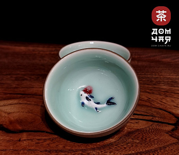 Пиала, Фарфор Селадон «карпы» 50мл.