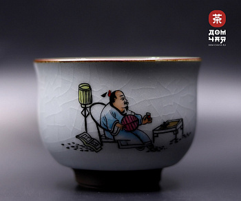 Пиала Цзиндэчжэнь Кракелюр, "чайная церемония" ручная роспись, 110мл.