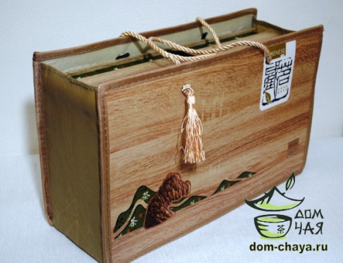 Подарочная коробка из дерева, с 2 фарфоровыми чайницами