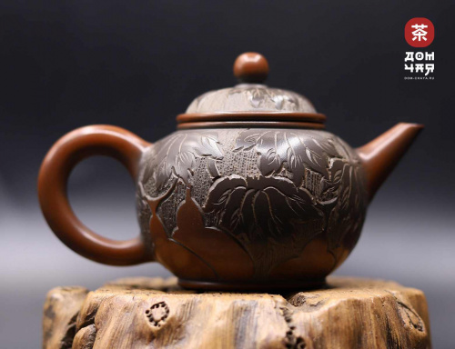 Авторский Чайник из Гуанси "Шуй Пин",Тонкая резьба Горлянки #222, 100мл