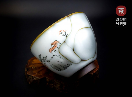 Пиала Цзиндэчжэнь, ручная роспись "Горная деревня" #40, 90мл