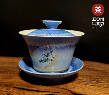 Гайвань фарфор, Синяя «Пейзаж», 140мл.