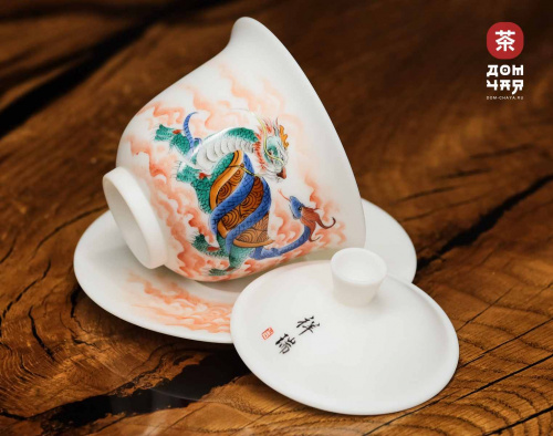 Гайвань Цзиньдэчжэнь "Дракон-Черепаха", Матовый фарфор, ручная роспись, 180 мл.