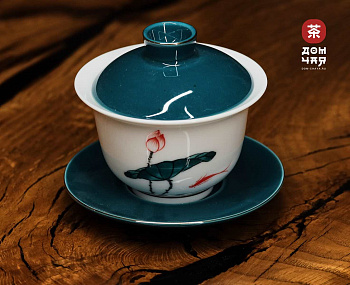 Гайвань "Лотос" Тонкостенный Фарфор, ручная роспись, 140 мл.