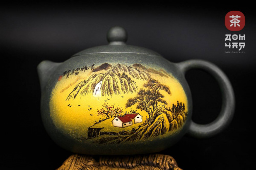 Исинский чайник "Горная Деревня", Зеленая глина #695, 250мл.