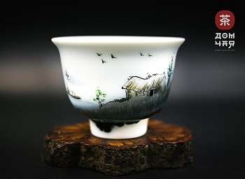 Пиала Цзиндэчжэнь, ручная роспись "Деревня" #37, 95мл