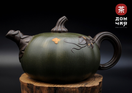 Авторский Исинский чайник "Тыква", Зеленая глина SHQ #684, 350мл.