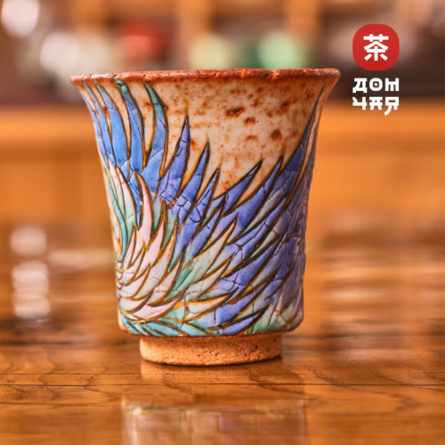 Пиала Сябони "Павлин" Дровяной обжиг Цзиндэчжэ́нь, ручная роспись