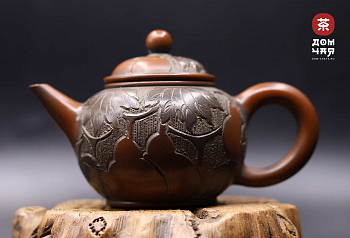 Авторский Чайник из Гуанси "Шуй Пин",Тонкая резьба Горлянки #222, 100мл